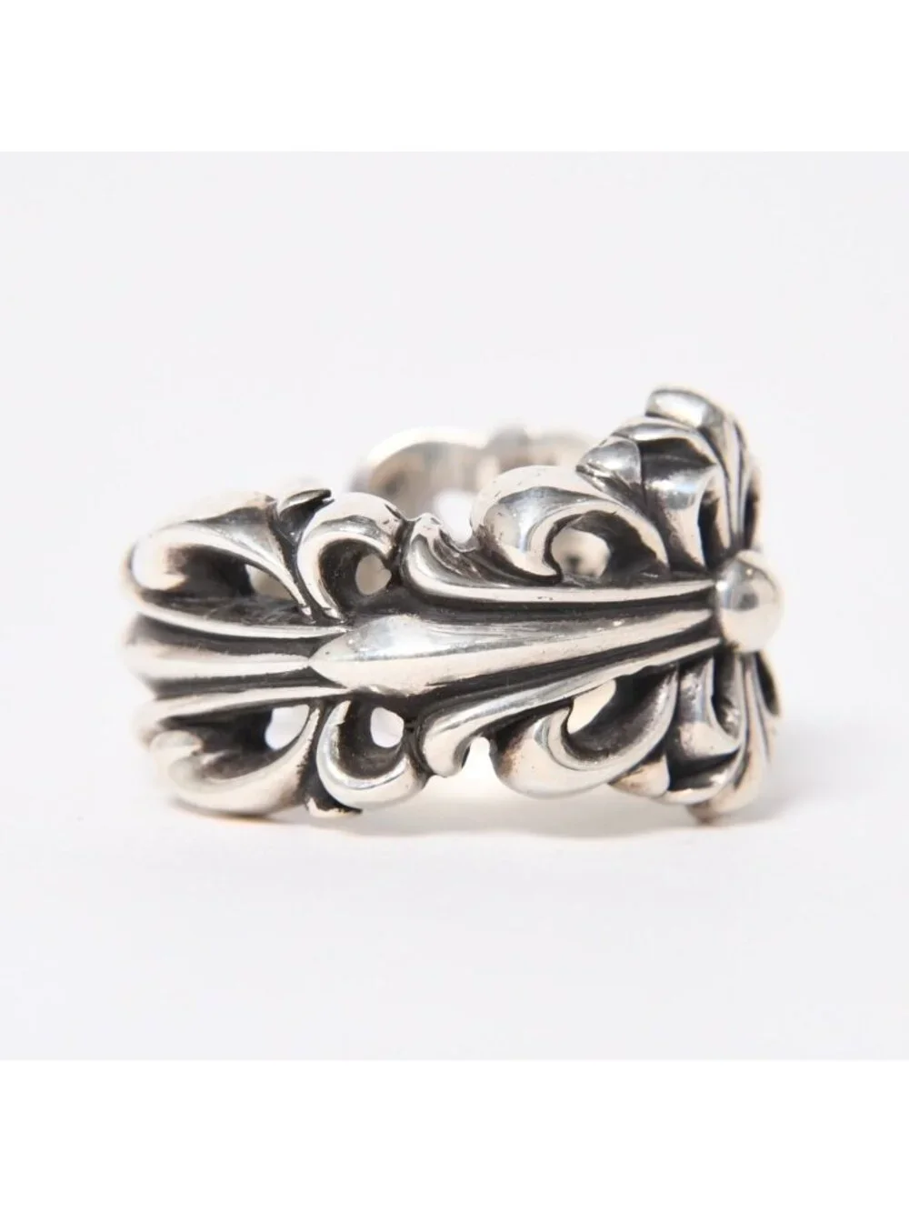 Chrome Hearts Double Floral Cloth Sling Ring Cross 925 Sterling Silver